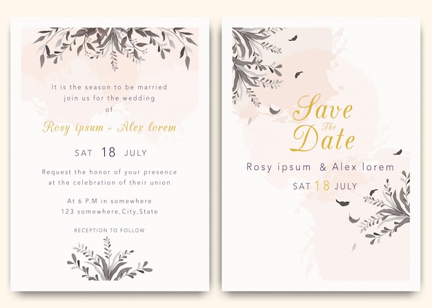 ベクトル 結婚式の招待状は、エレガントな庭のアネモネと日付カードのデザインを保存します。