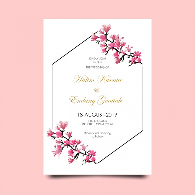 Wedding invitations with elegant cherry blossoms