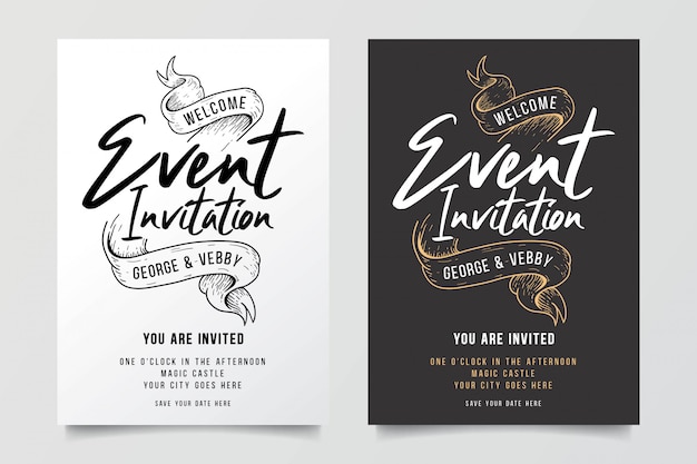 Vector wedding invitations with fabulous ribbon decorations