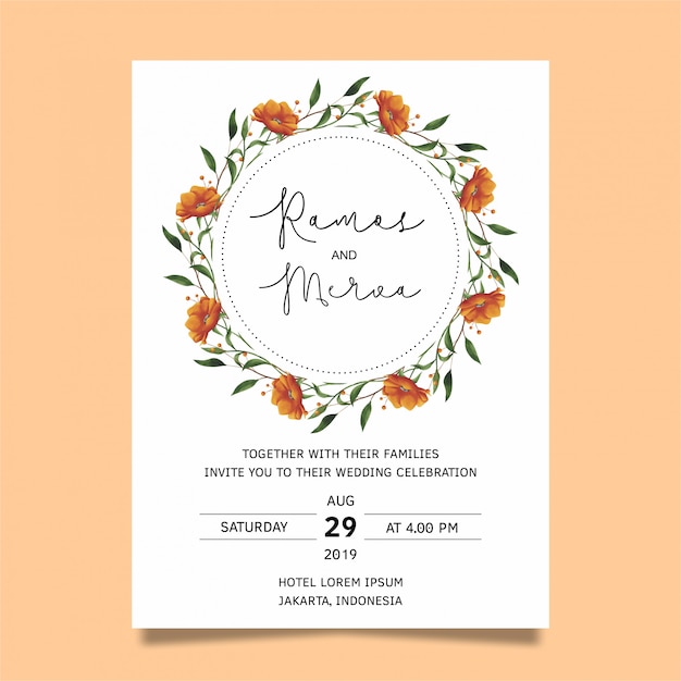 Wedding invitations with watercolor style flowers