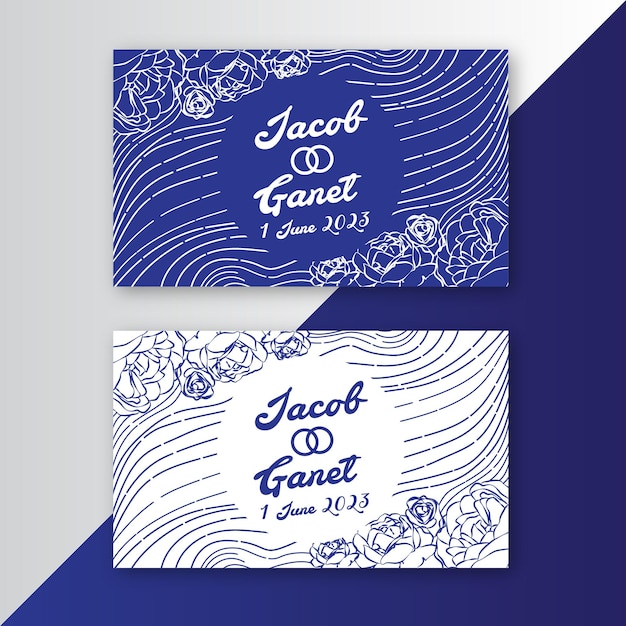 Vector wedding invite card floral blue