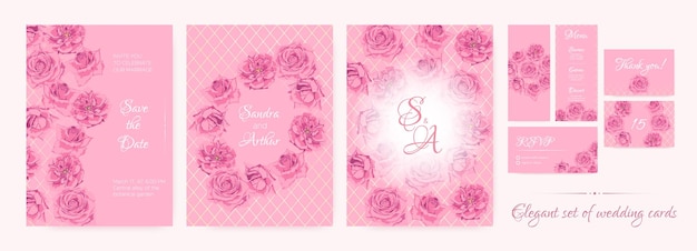 Wedding invite collection watercolor roses frames