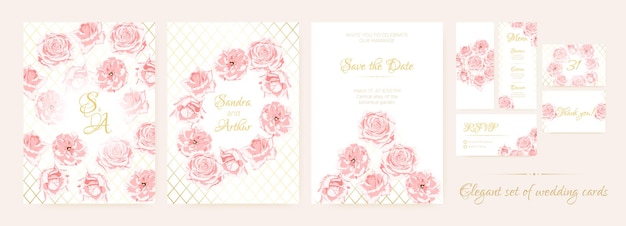 Wedding invite collection watercolor roses frames