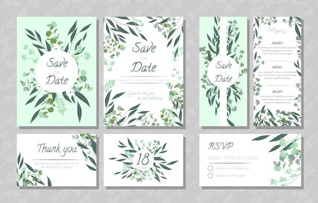 Wedding invite templates rustic collection with floral frames