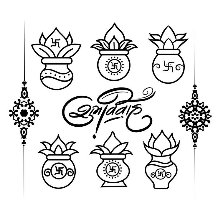 वेक्टर wedding kalash collection with shubh vivah calligraphy