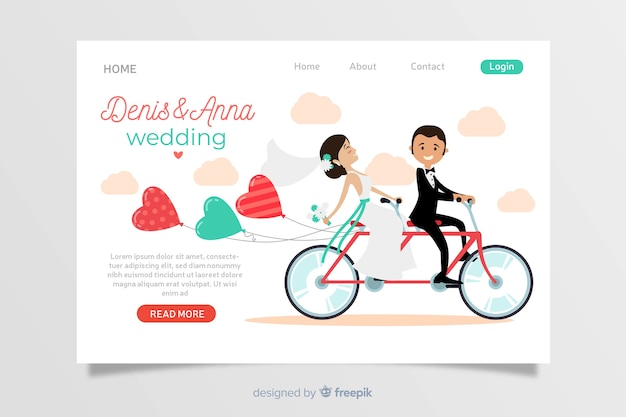 Vettore design piatto per la pagina di destinazione per matrimoni