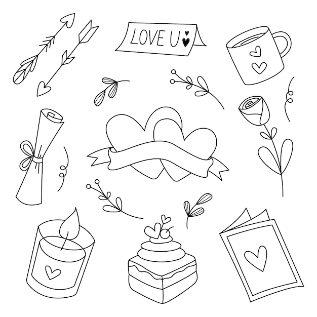 Vector wedding line art doodle element illustratie