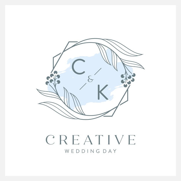 Vector wedding logo initial c and k with beautiful watercolor