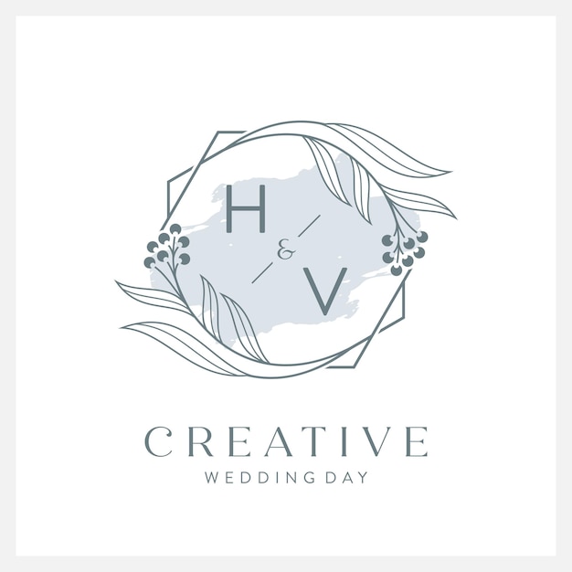 Wedding logo initial h and v with beautiful watercolor