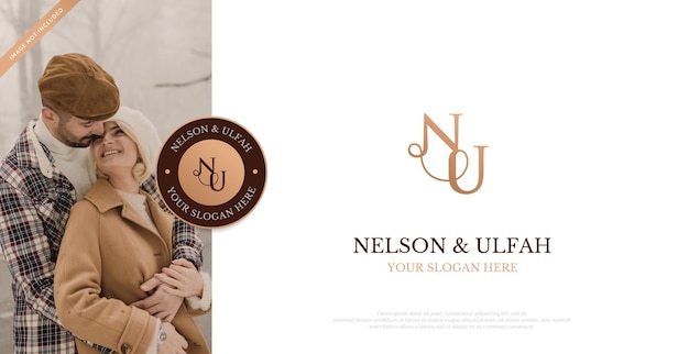 Свадебный логотип Initial NU Logo Design Vector