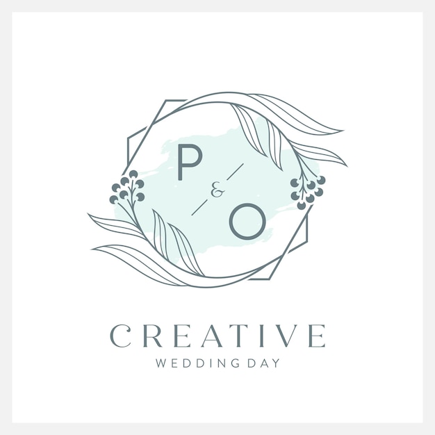 Wedding logo initial P and O with beautiful watercolor