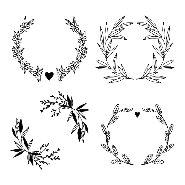 Wedding logo Minimalistic geometric floral empty frames Calligraphic round or square shapes with branches and flowers Elegant herbs or blossoms