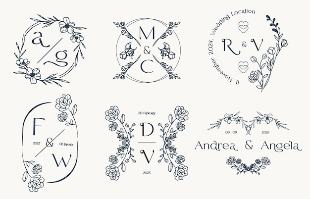 Wedding logo name premium Vector