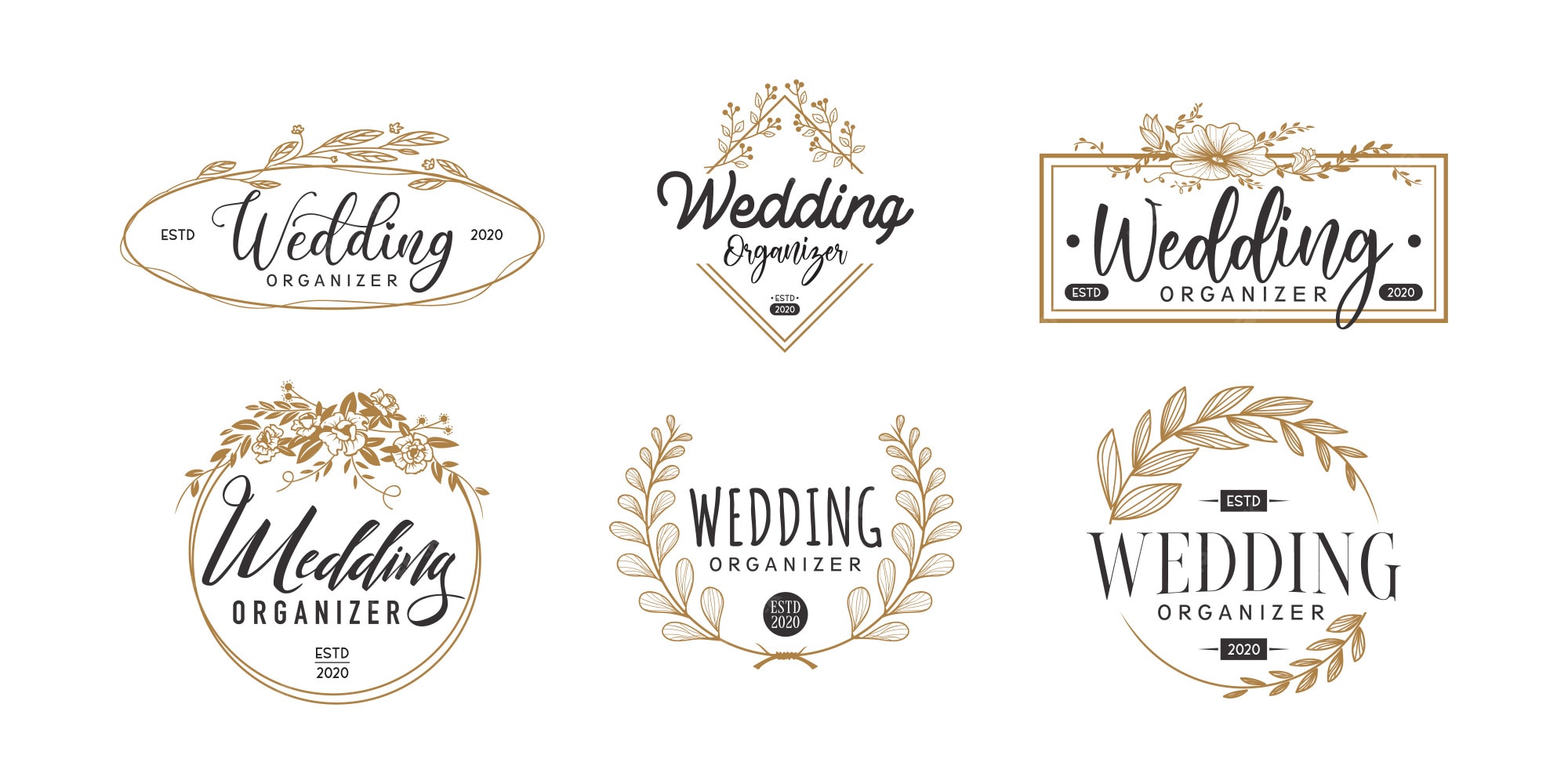 Premium Vector | Wedding logo set template, wedding organizer logotype