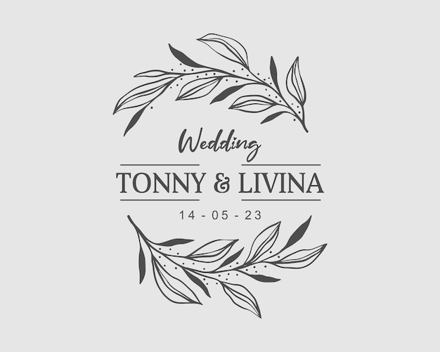 Wedding logo with minimalist leaf frame