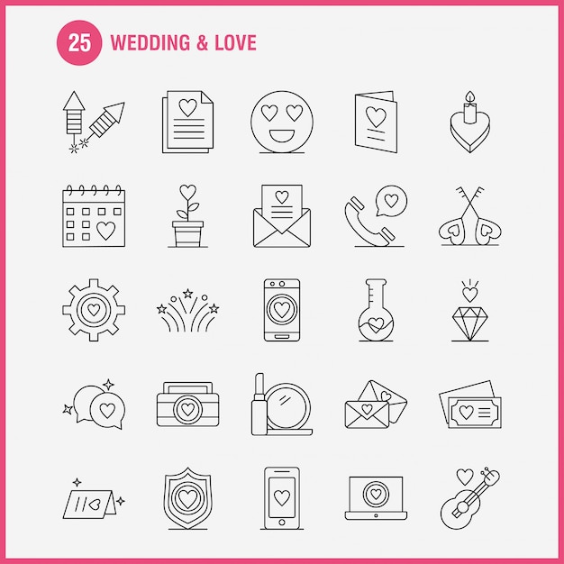 Wedding And Love Line Icons