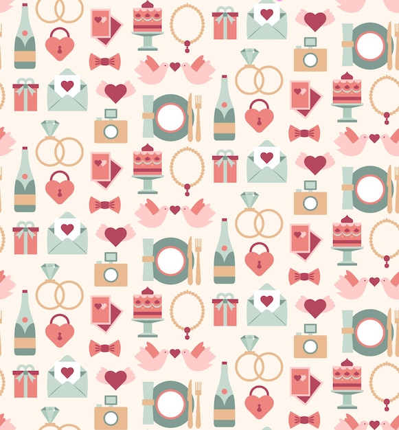 Wedding love seamless pattern elements