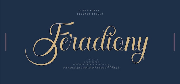 Свадебный роскошный шрифт букв алфавита с хвостами типография курсив элегантные классические шрифты с засечками и числовое декоративное винтажное ретро для векторной иллюстрации брендинга логотипа