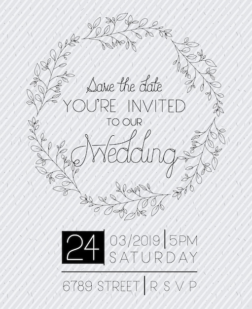 wedding and married invitation card with circular wreath