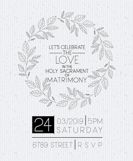 Vector wedding and married invitation card with circular wreath