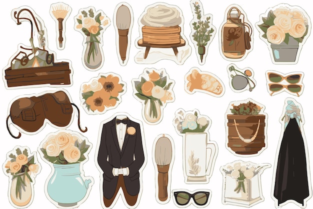 Vector wedding marrying engagement decoration icons set vector illustration ai generative