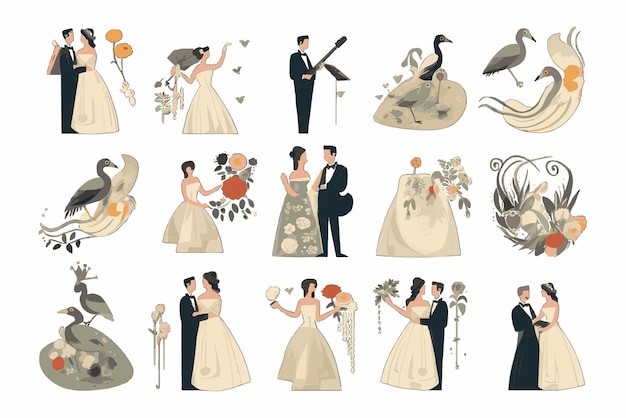 Wedding marrying engagement icons vector illustration ai generative