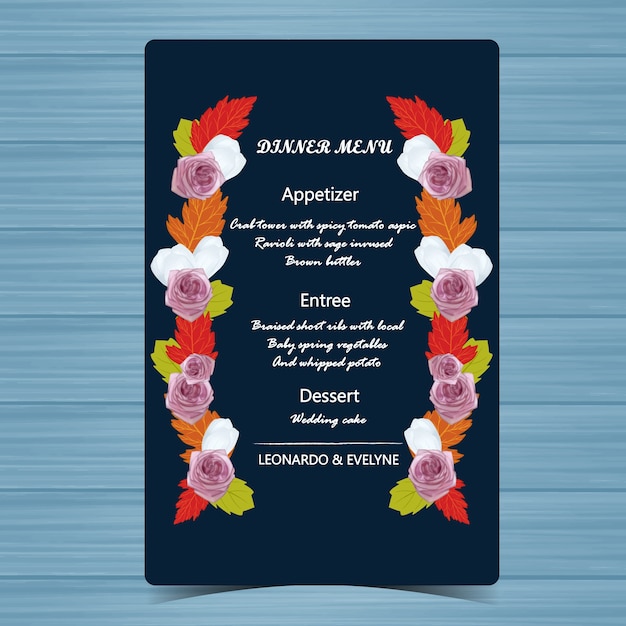 Vector wedding menu card with autumn flowers