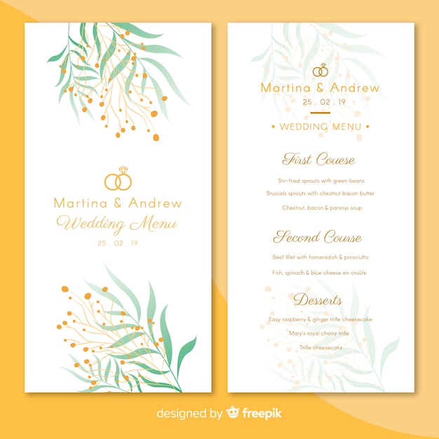 Vector wedding menu template