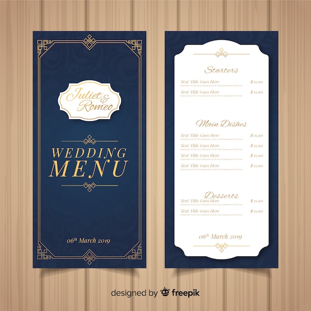 Vector wedding menu template