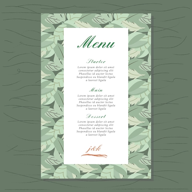 wedding menu with leaves pattern