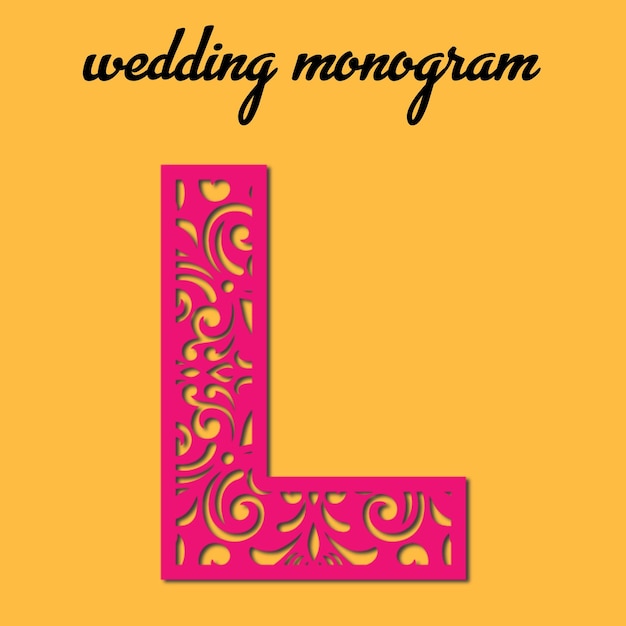 Vector a wedding monogram with a pink letter l on a yellow background.