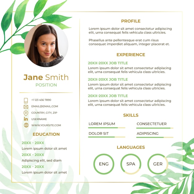 Wedding online cv template with leaves