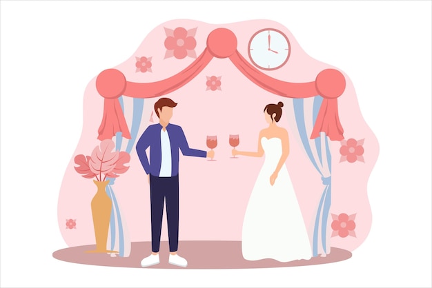 結婚式パーティーのフラットデザインイラスト