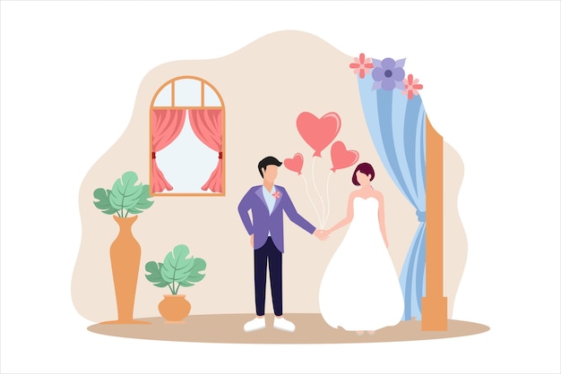 ベクトル 結婚式パーティーのフラットデザインイラスト