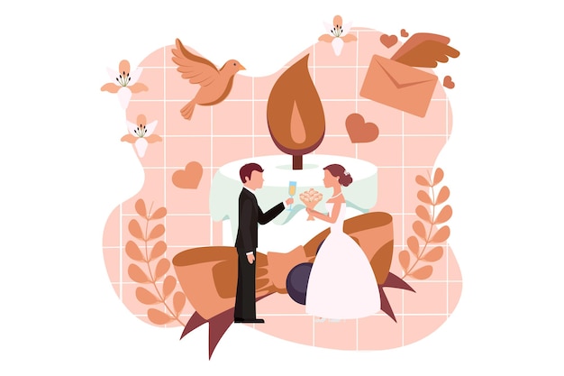 Vector wedding party flat design illustration