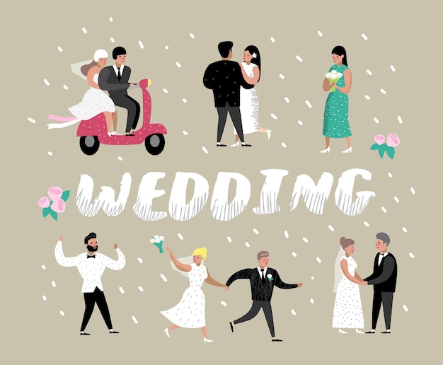 Wedding People Cartoons Bride and Groom Characters