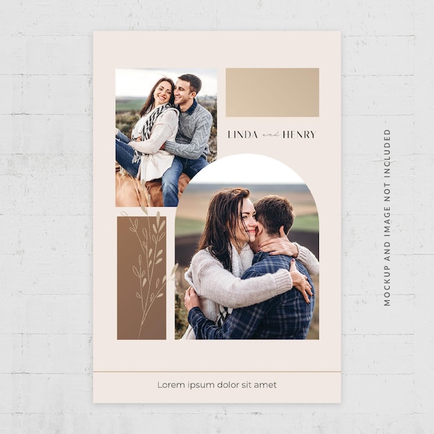wedding photo flyer vector template with archway photo collage
