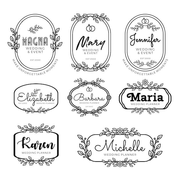 Vector wedding planner logo templates in feminine style