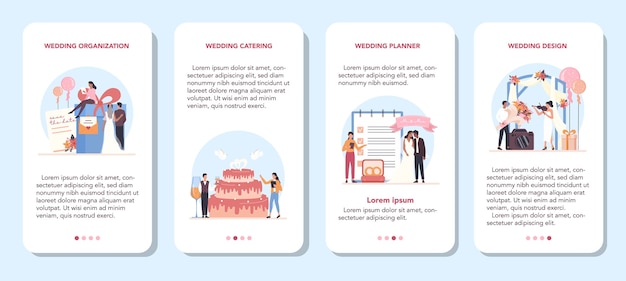 Set di banner per applicazioni mobili wedding planner