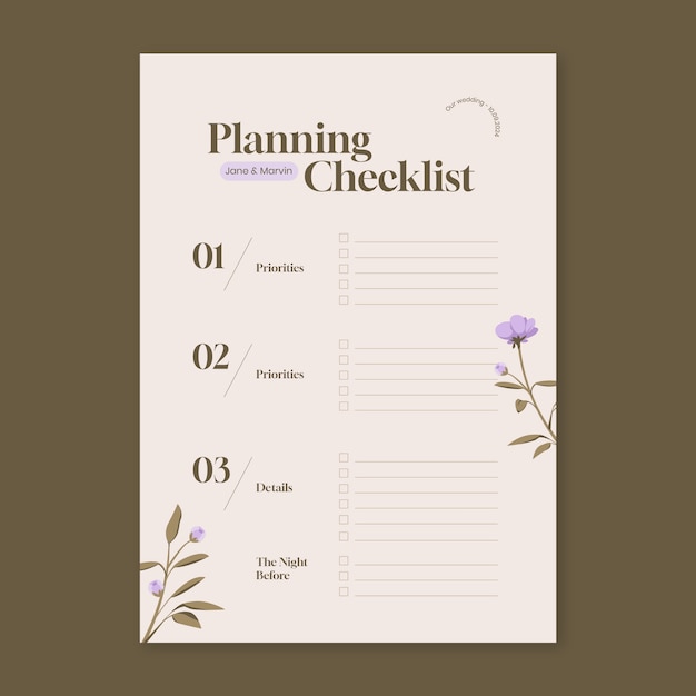 Vector wedding planning checklist  template design