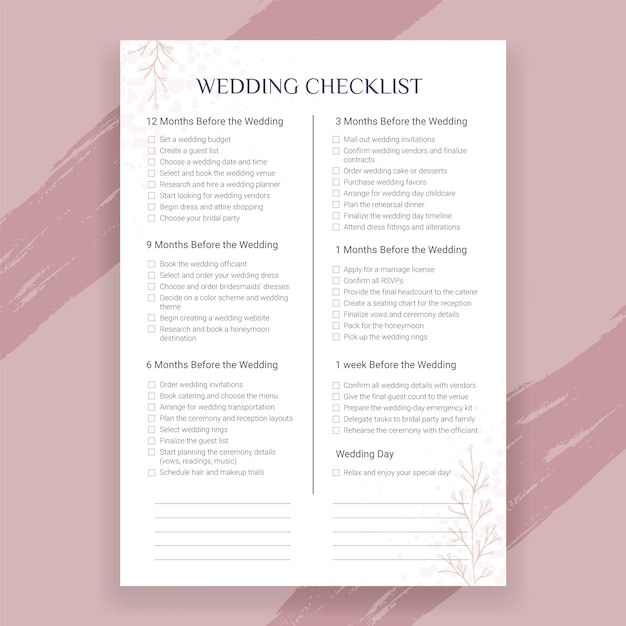 Vector wedding planning checklist template design