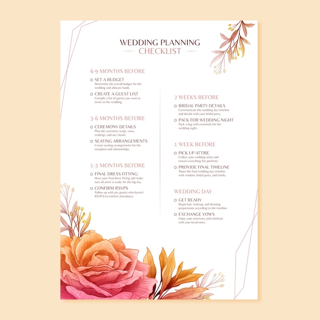 Vector wedding planning checklist template design