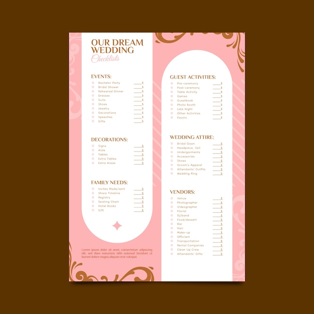 Vector wedding planning checklist template