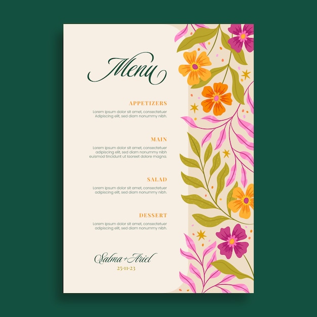 Vector wedding planning menu template design