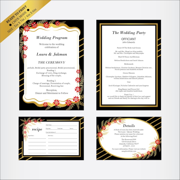 Wedding program with recipe, details card