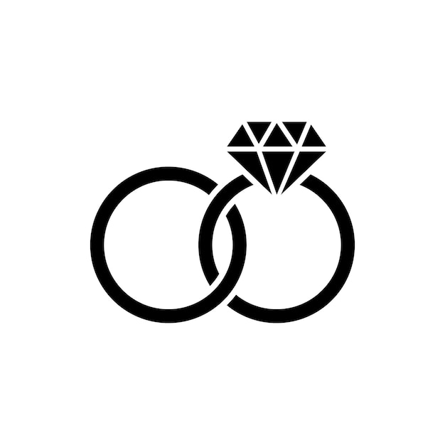 Wedding ring icon in flat style Marriage concept linked together two rings with diamond Isolated vector