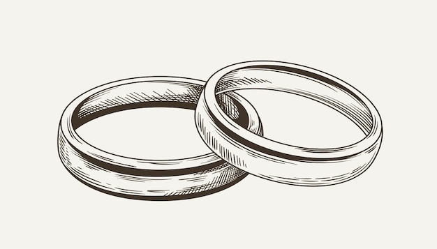 Vector wedding ring minimalistic sketch jewelry and accessory for marriage ceremony bride and groom husband