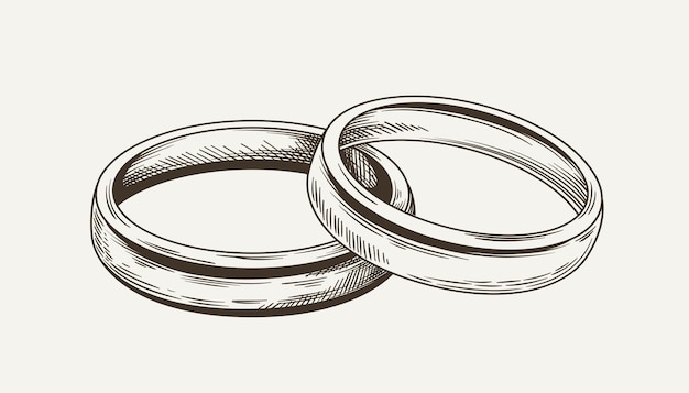 Вектор Свадебное кольцо минималистичные эскизные украшения и аксессуары для свадебной церемонии невесты и жениха мужа