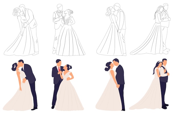 Wedding rings of the bride and groom drawing in one continuous line on a white background vector