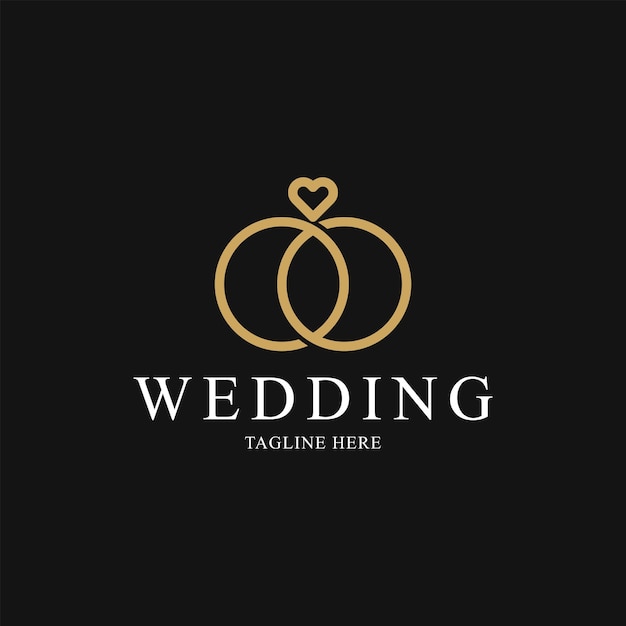 Wedding rings logo design creative idea with ring icon and love heart